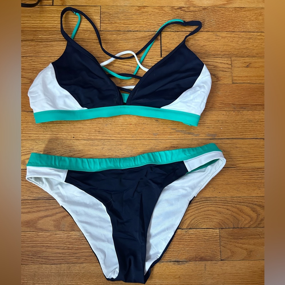 Blue and teal athleta bikini set